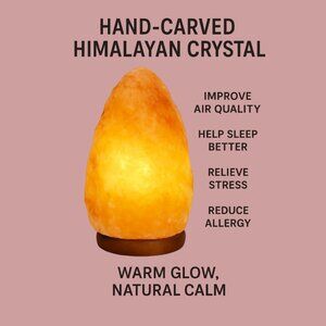 Natural Himalayan Salt Lamp Wooden Base Calming & Decorative Glow (5.5-6.7 lbs)